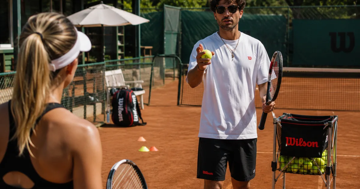 Private coaching session — a tennis coach with a player on a clay court