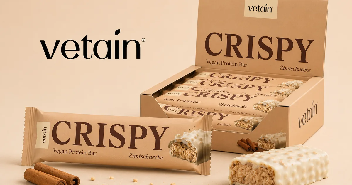 Vetain Crispy vegan protein bars in cinnamon-roll flavour